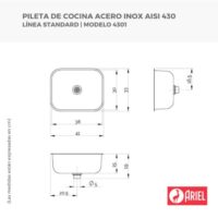 Bacha Simple Ariel 38 x 30 x 15cm 4301 Acero - Imagen 2